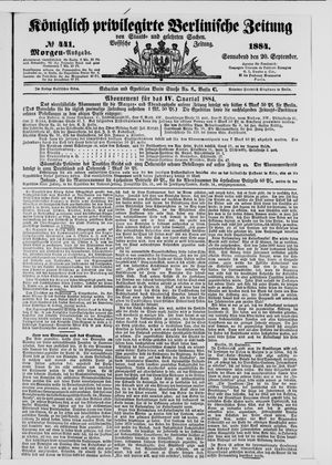 Königlich privilegirte Berlinische Zeitung von Staats- und gelehrten Sachen vom 20.09.1884