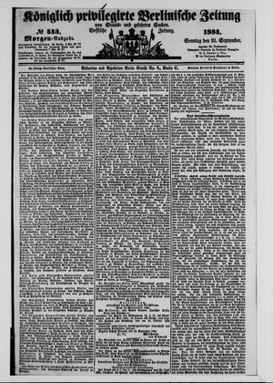 Königlich privilegirte Berlinische Zeitung von Staats- und gelehrten Sachen vom 21.09.1884