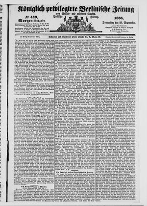 Königlich privilegirte Berlinische Zeitung von Staats- und gelehrten Sachen vom 25.09.1884