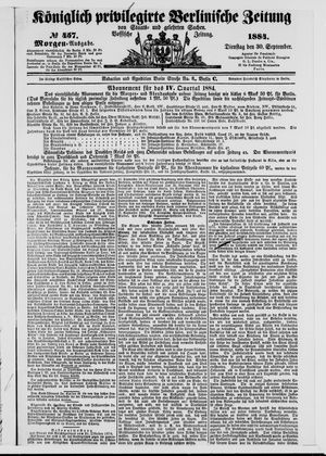 Königlich privilegirte Berlinische Zeitung von Staats- und gelehrten Sachen vom 30.09.1884