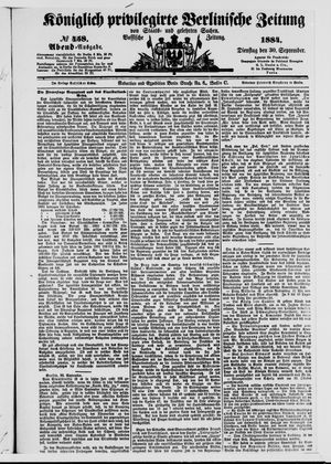 Königlich privilegirte Berlinische Zeitung von Staats- und gelehrten Sachen vom 30.09.1884