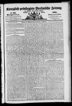 Königlich privilegirte Berlinische Zeitung von Staats- und gelehrten Sachen vom 19.10.1884