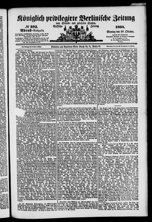 Königlich privilegirte Berlinische Zeitung von Staats- und gelehrten Sachen vom 20.10.1884