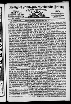 Königlich privilegirte Berlinische Zeitung von Staats- und gelehrten Sachen vom 22.10.1884