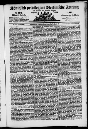 Königlich privilegirte Berlinische Zeitung von Staats- und gelehrten Sachen vom 25.10.1884