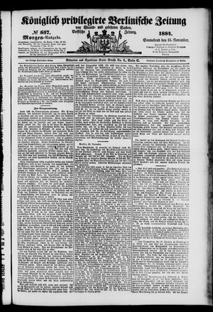 Königlich privilegirte Berlinische Zeitung von Staats- und gelehrten Sachen vom 15.11.1884