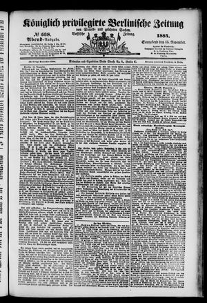 Königlich privilegirte Berlinische Zeitung von Staats- und gelehrten Sachen vom 15.11.1884