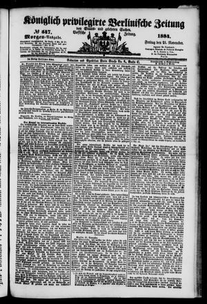 Königlich privilegirte Berlinische Zeitung von Staats- und gelehrten Sachen vom 21.11.1884