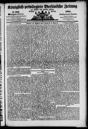 Königlich privilegirte Berlinische Zeitung von Staats- und gelehrten Sachen vom 25.11.1884