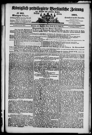 Königlich privilegirte Berlinische Zeitung von Staats- und gelehrten Sachen vom 29.11.1884
