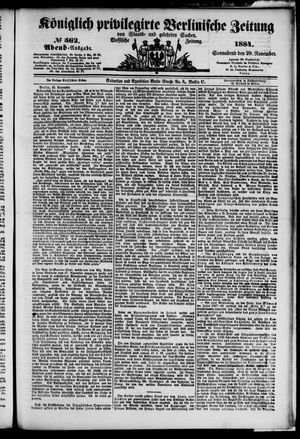 Königlich privilegirte Berlinische Zeitung von Staats- und gelehrten Sachen vom 29.11.1884