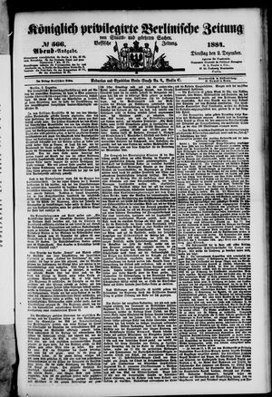 Königlich privilegirte Berlinische Zeitung von Staats- und gelehrten Sachen vom 02.12.1884