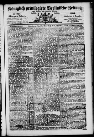 Königlich privilegirte Berlinische Zeitung von Staats- und gelehrten Sachen vom 09.12.1884