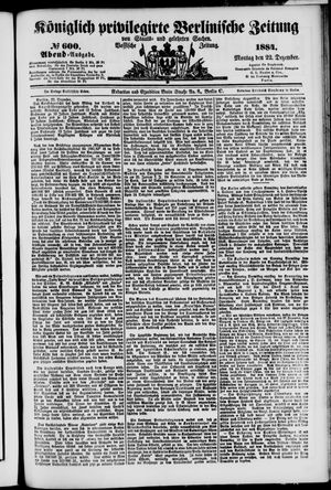 Königlich privilegirte Berlinische Zeitung von Staats- und gelehrten Sachen vom 22.12.1884
