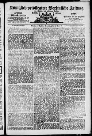 Königlich privilegirte Berlinische Zeitung von Staats- und gelehrten Sachen vom 27.12.1884