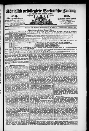 Königlich privilegirte Berlinische Zeitung von Staats- und gelehrten Sachen vom 21.02.1885