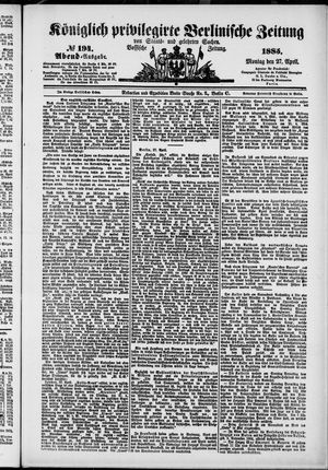 Königlich privilegirte Berlinische Zeitung von Staats- und gelehrten Sachen on Apr 27, 1885
