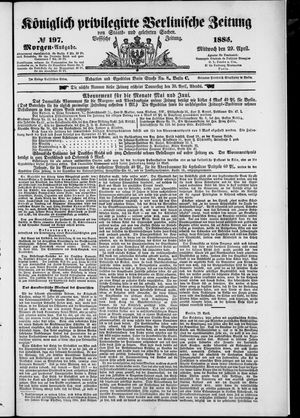 Königlich privilegirte Berlinische Zeitung von Staats- und gelehrten Sachen on Apr 29, 1885
