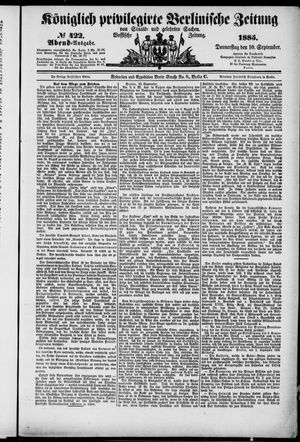 Königlich privilegirte Berlinische Zeitung von Staats- und gelehrten Sachen vom 10.09.1885