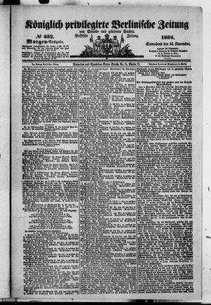 Königlich privilegirte Berlinische Zeitung von Staats- und gelehrten Sachen vom 14.11.1885