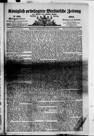 Königlich privilegirte Berlinische Zeitung von Staats- und gelehrten Sachen vom 15.11.1885