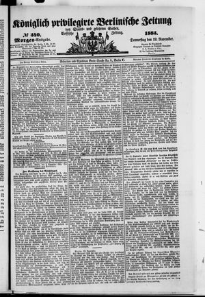 Königlich privilegirte Berlinische Zeitung von Staats- und gelehrten Sachen vom 19.11.1885