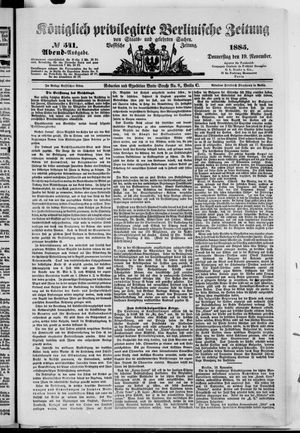Königlich privilegirte Berlinische Zeitung von Staats- und gelehrten Sachen vom 19.11.1885