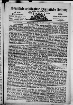 Königlich privilegirte Berlinische Zeitung von Staats- und gelehrten Sachen vom 21.12.1885