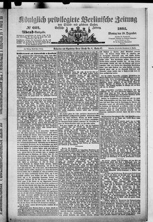 Königlich privilegirte Berlinische Zeitung von Staats- und gelehrten Sachen vom 28.12.1885