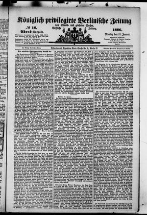 Königlich privilegirte Berlinische Zeitung von Staats- und gelehrten Sachen vom 11.01.1886
