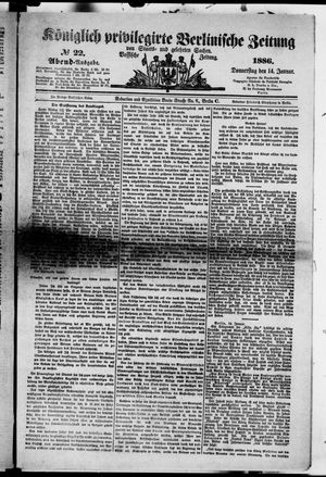 Königlich privilegirte Berlinische Zeitung von Staats- und gelehrten Sachen on Jan 14, 1886
