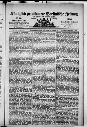Königlich privilegirte Berlinische Zeitung von Staats- und gelehrten Sachen vom 30.01.1886