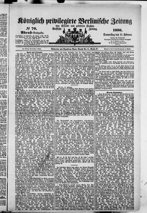 Königlich privilegirte Berlinische Zeitung von Staats- und gelehrten Sachen vom 11.02.1886