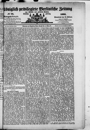 Königlich privilegirte Berlinische Zeitung von Staats- und gelehrten Sachen vom 13.02.1886