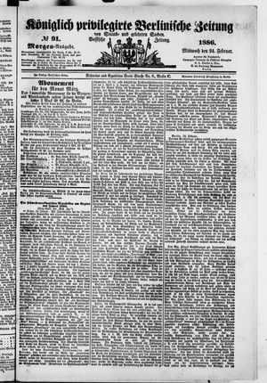 Königlich privilegirte Berlinische Zeitung von Staats- und gelehrten Sachen on Feb 24, 1886