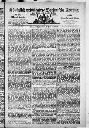 Königlich privilegirte Berlinische Zeitung von Staats- und gelehrten Sachen vom 25.02.1886