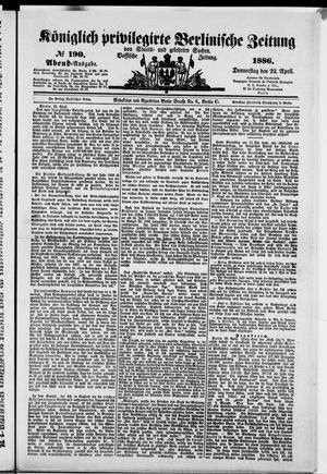 Königlich privilegirte Berlinische Zeitung von Staats- und gelehrten Sachen on Apr 22, 1886