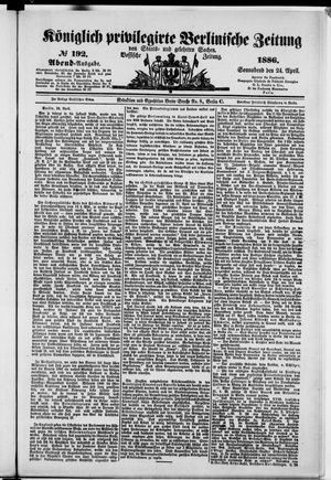 Königlich privilegirte Berlinische Zeitung von Staats- und gelehrten Sachen vom 24.04.1886