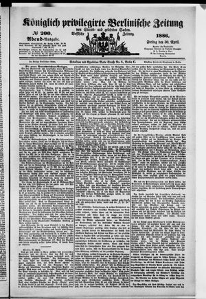 Königlich privilegirte Berlinische Zeitung von Staats- und gelehrten Sachen vom 30.04.1886