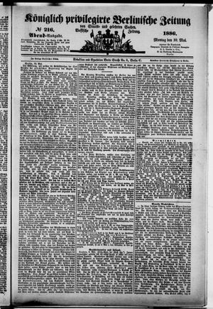 Königlich privilegirte Berlinische Zeitung von Staats- und gelehrten Sachen on May 10, 1886
