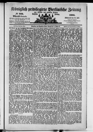 Königlich privilegirte Berlinische Zeitung von Staats- und gelehrten Sachen vom 14.07.1886