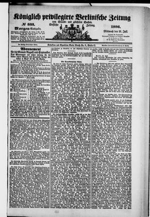 Königlich privilegirte Berlinische Zeitung von Staats- und gelehrten Sachen vom 21.07.1886