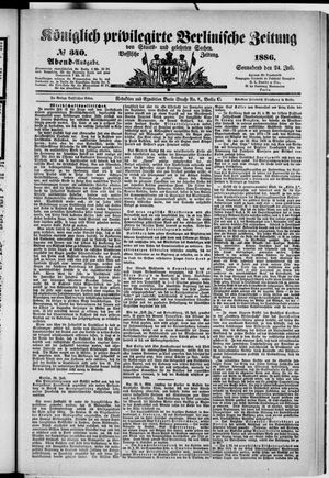 Königlich privilegirte Berlinische Zeitung von Staats- und gelehrten Sachen vom 24.07.1886