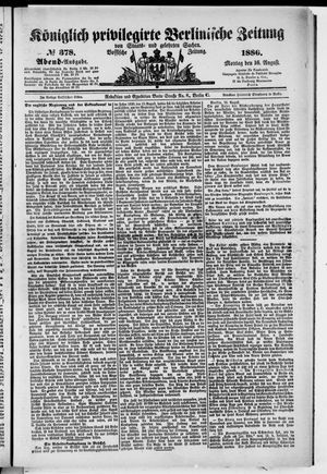 Königlich privilegirte Berlinische Zeitung von Staats- und gelehrten Sachen on Aug 16, 1886