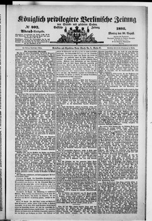 Königlich privilegirte Berlinische Zeitung von Staats- und gelehrten Sachen vom 30.08.1886
