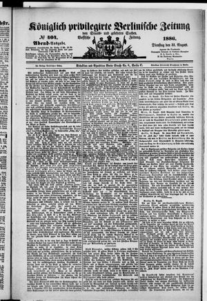 Königlich privilegirte Berlinische Zeitung von Staats- und gelehrten Sachen on Aug 31, 1886