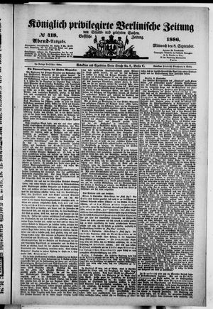 Königlich privilegirte Berlinische Zeitung von Staats- und gelehrten Sachen vom 08.09.1886