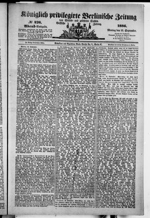 Königlich privilegirte Berlinische Zeitung von Staats- und gelehrten Sachen vom 13.09.1886