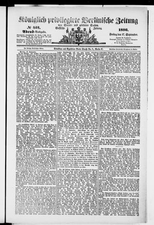 Königlich privilegirte Berlinische Zeitung von Staats- und gelehrten Sachen vom 17.09.1886
