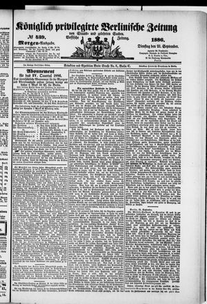 Königlich privilegirte Berlinische Zeitung von Staats- und gelehrten Sachen vom 21.09.1886